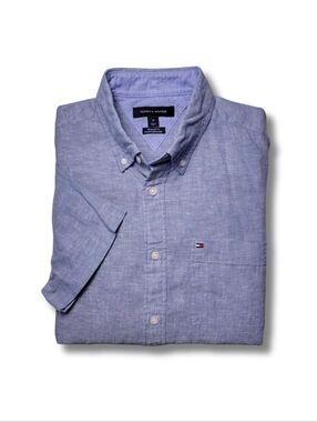Tommy Hilfiger Light Blue Linen Short Sleeve Button-Down M